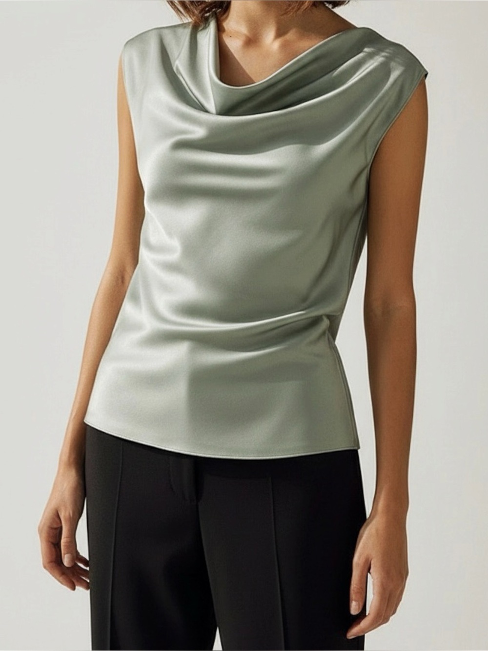 LILYSILK Silk Charmeuse Cowl Neck Top, Aqua Green, 10 (US)